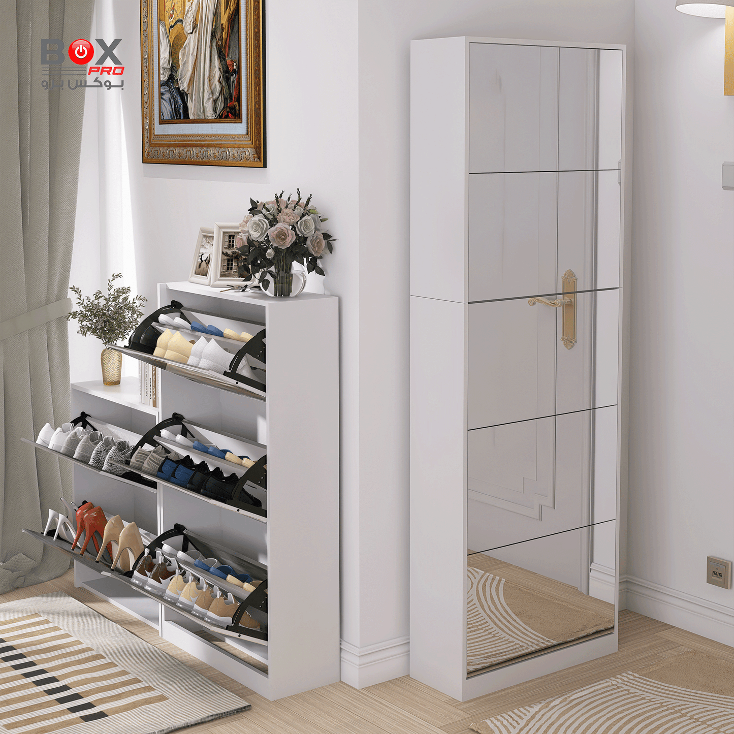 خزانة أحذية مع مرآة طولية