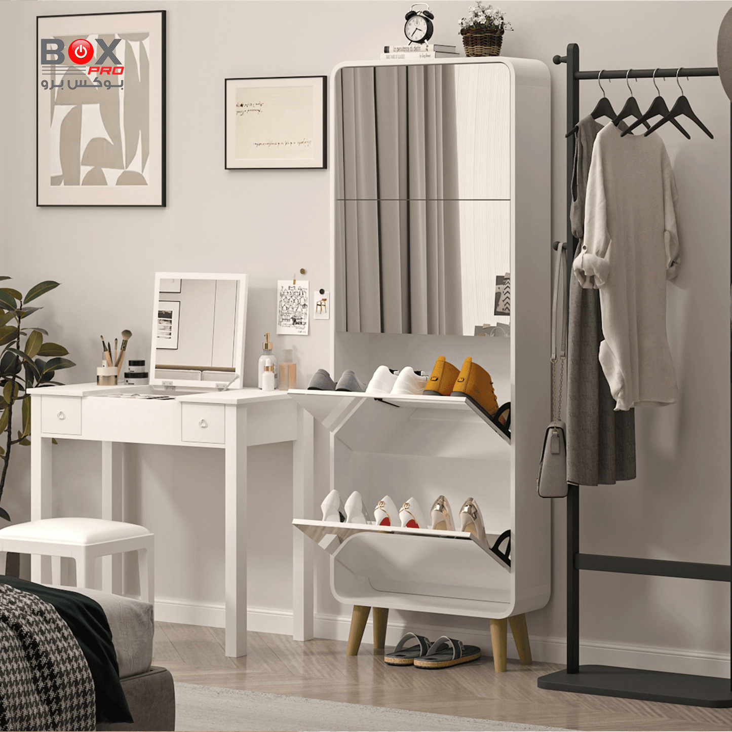 Large shoe cabinet with mirror