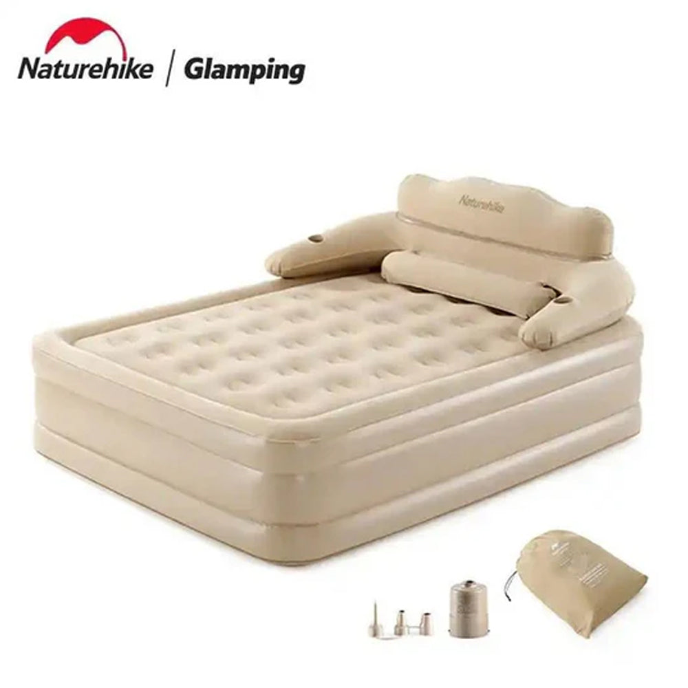 Inflatable bed with backrest for camping