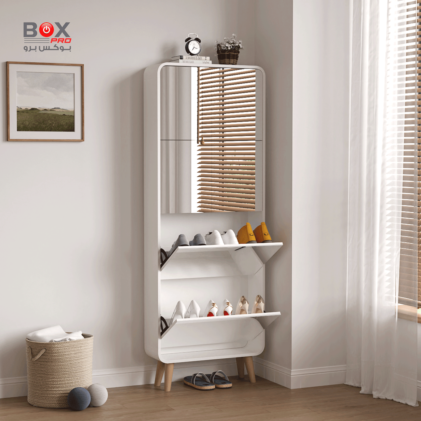 Large shoe cabinet with mirror