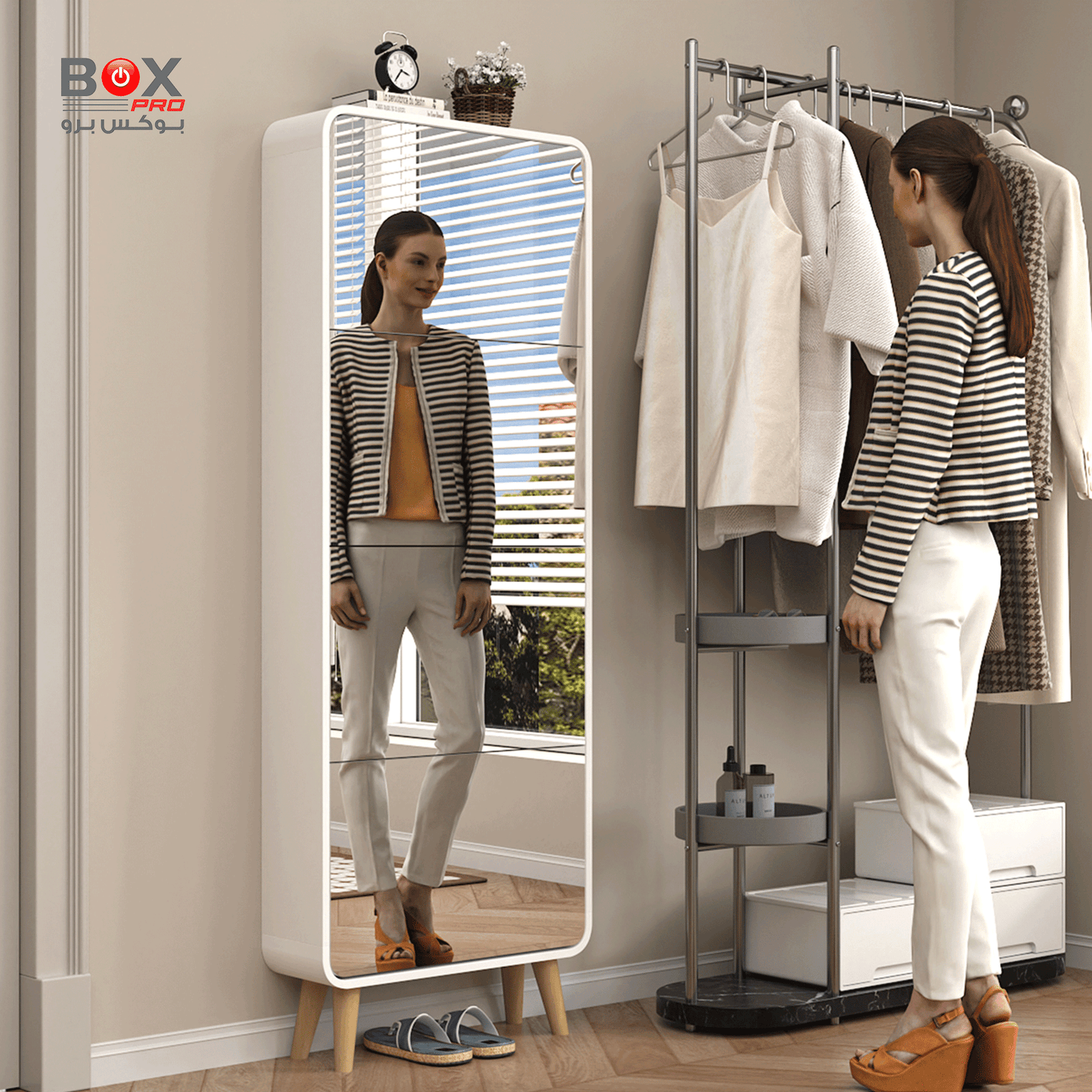 Large shoe cabinet with mirror