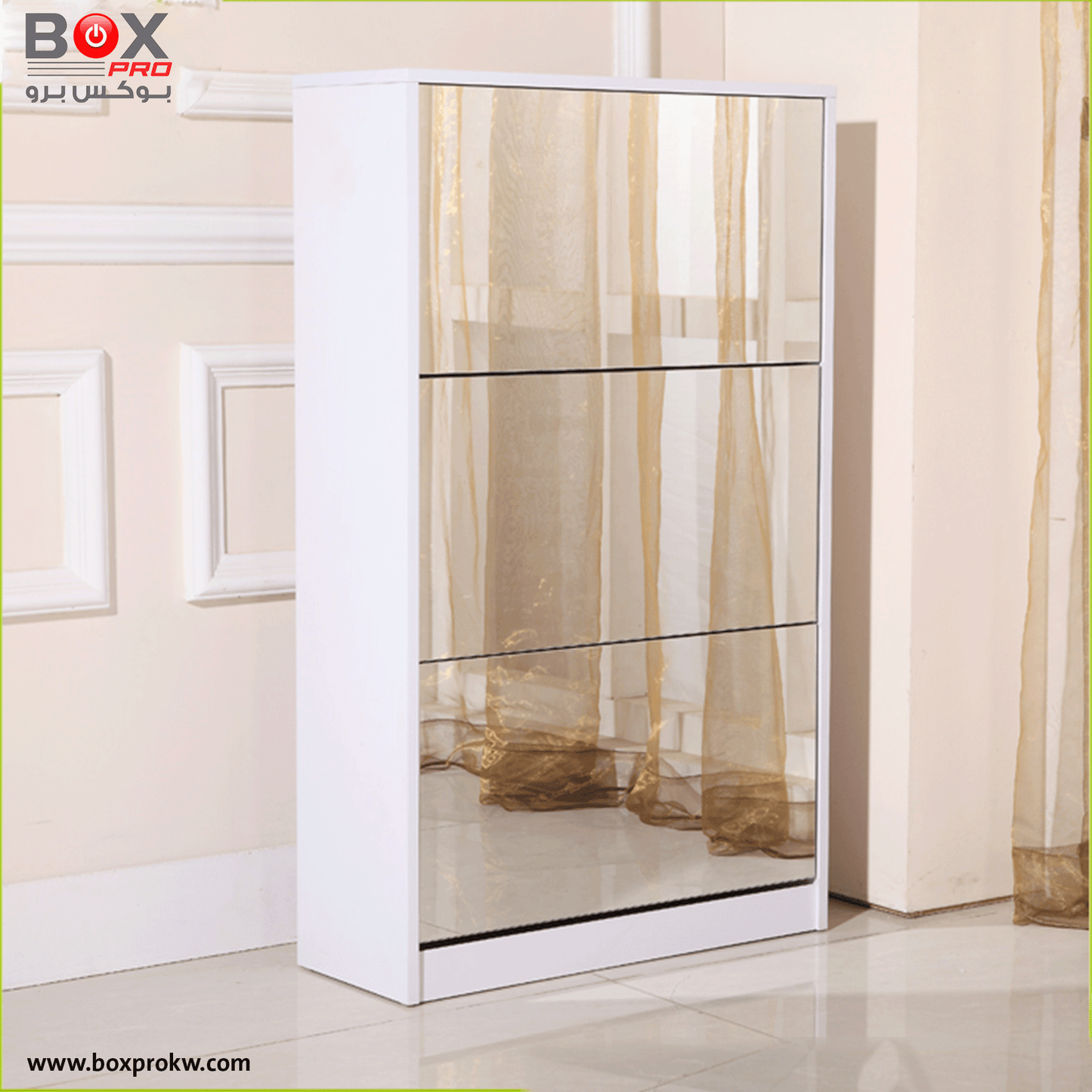 خزانة أحذية مع مرآة 3 طبقات