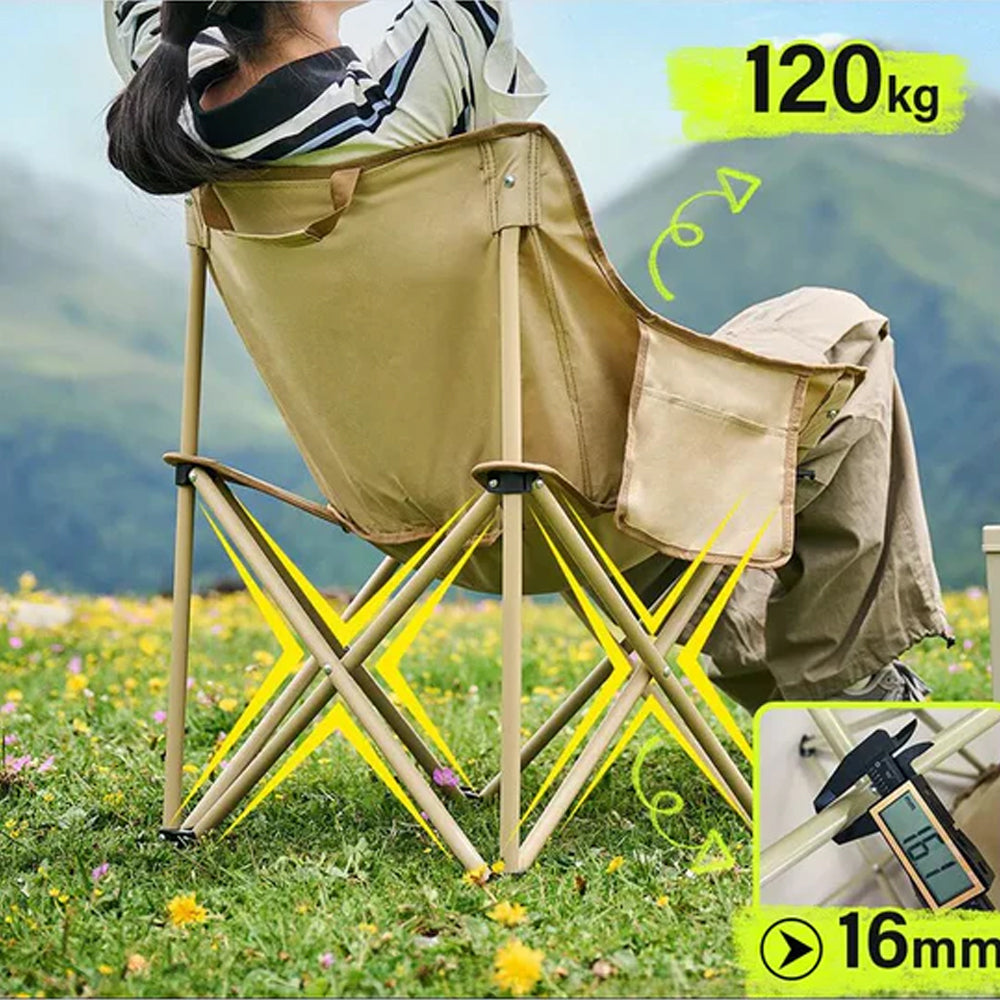 Single folding camping chair for outdoor use