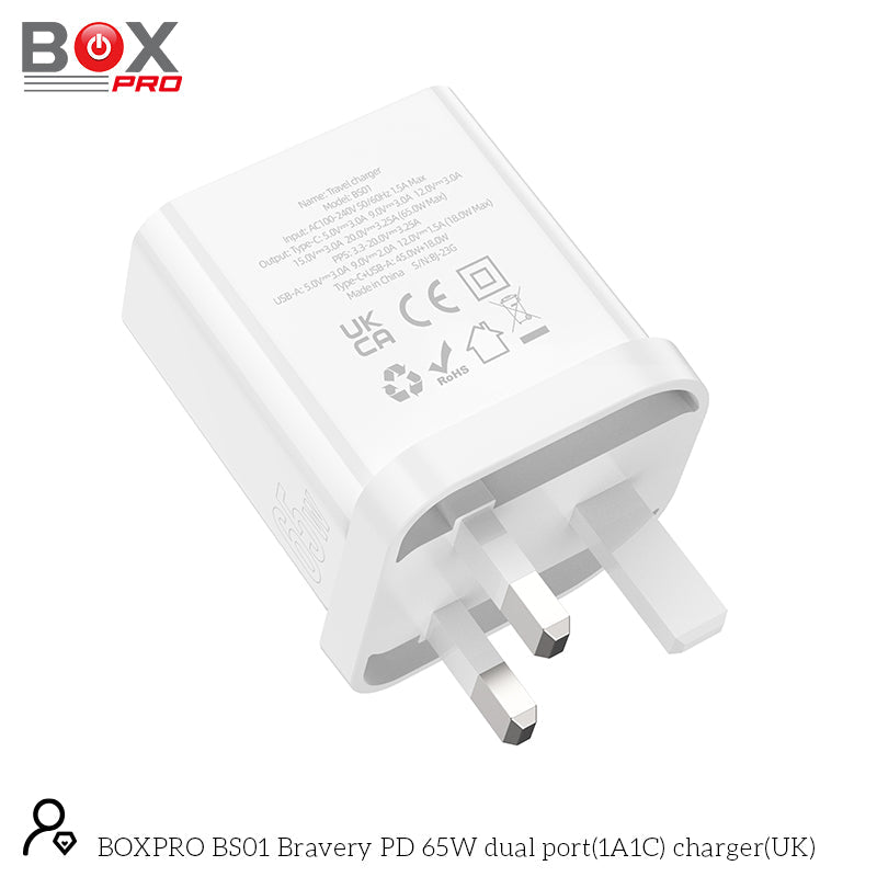 BOXPRO BS01 Bravery PD 65W dual port(1A1C) charger(UK)