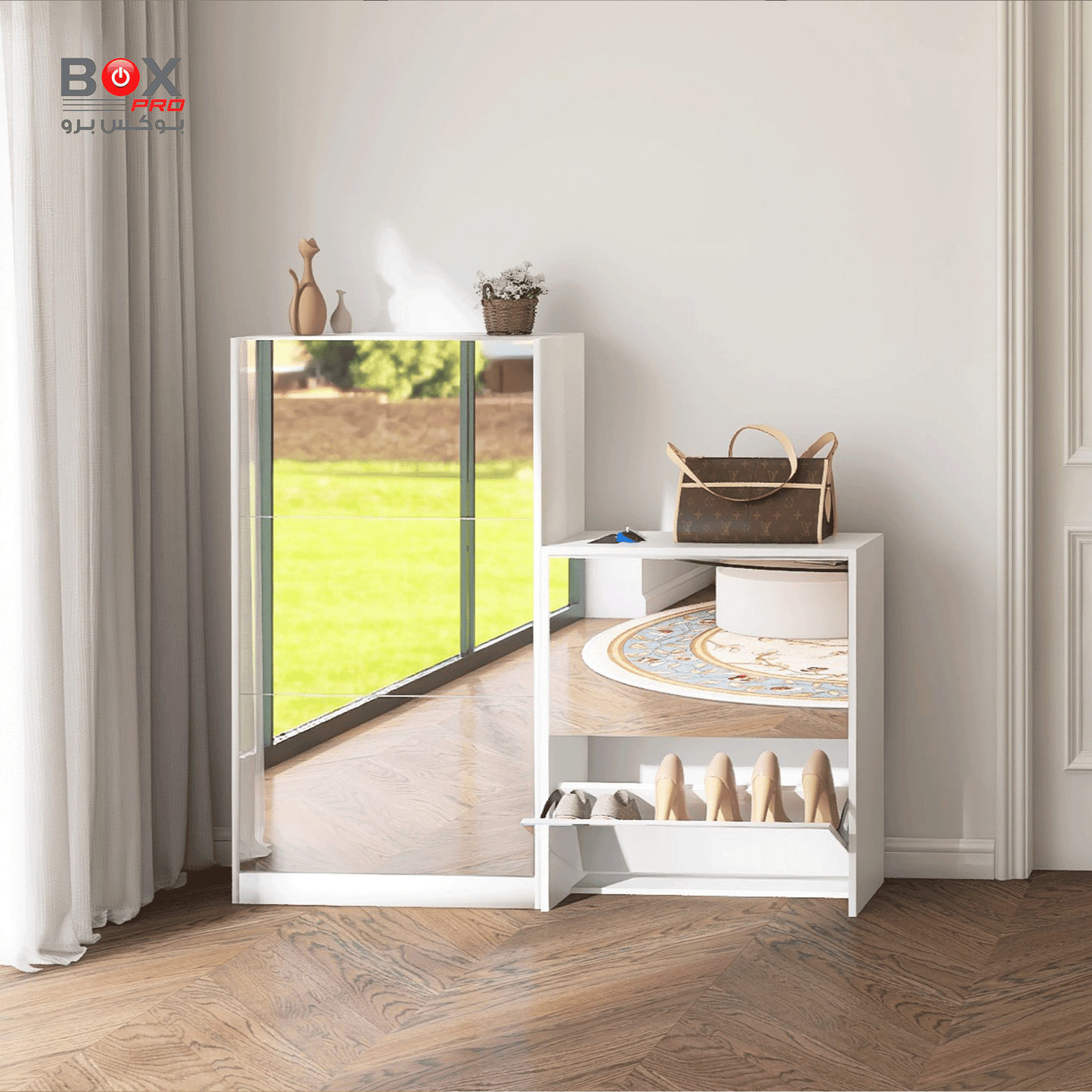 خزانة أحذية مع مرآة طولية