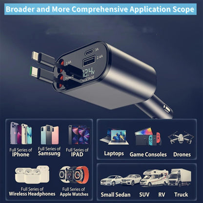 شاحن سيارة قابل للسحب، 120 واط، 4 في 1 فائق السرعة