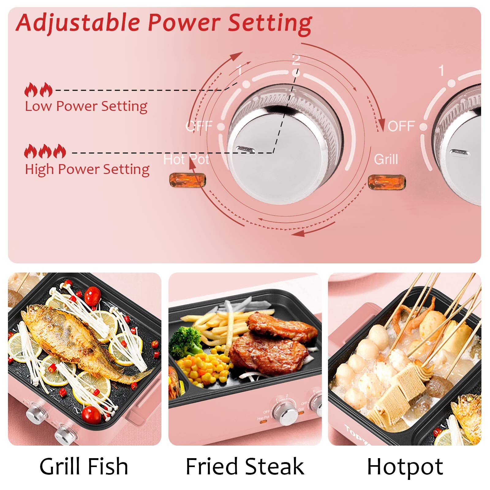 Topwit Hot Pot Electric with Grill, 2 in 1 Indoor Non-Stick Electric Pot and Griddle for Korean BBQ, Steaks, Shabu Shabu and Noodles, Independent Dual Temperature Control, Fast Heating, Green