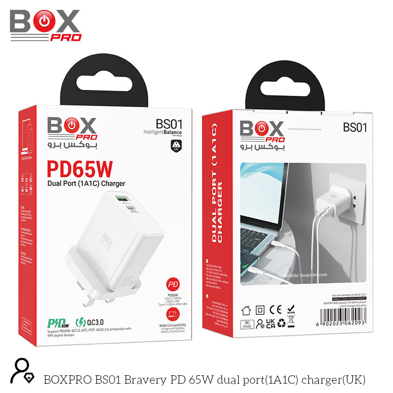 BOXPRO BS01 Bravery PD 65W dual port(1A1C) charger(UK)