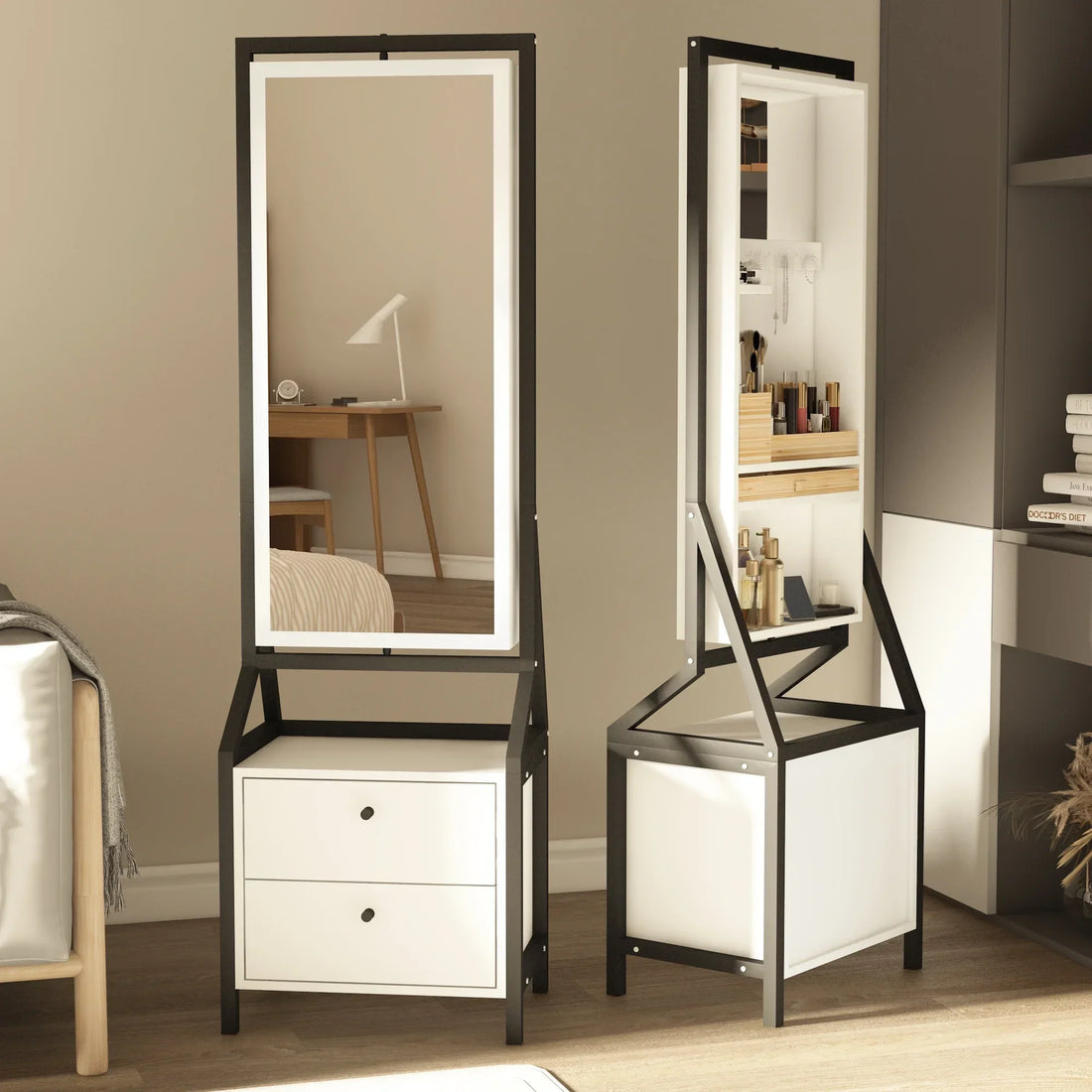 خزانة مجوهرات وماكياج مع مرآة