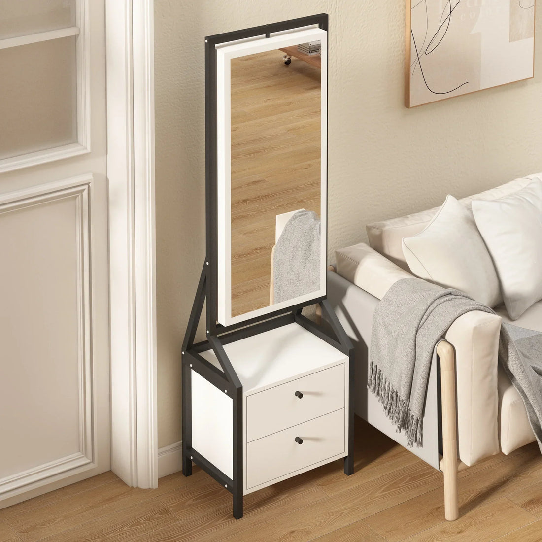 خزانة مجوهرات وماكياج مع مرآة