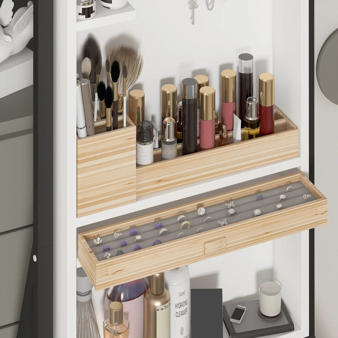 خزانة مجوهرات وماكياج مع مرآة