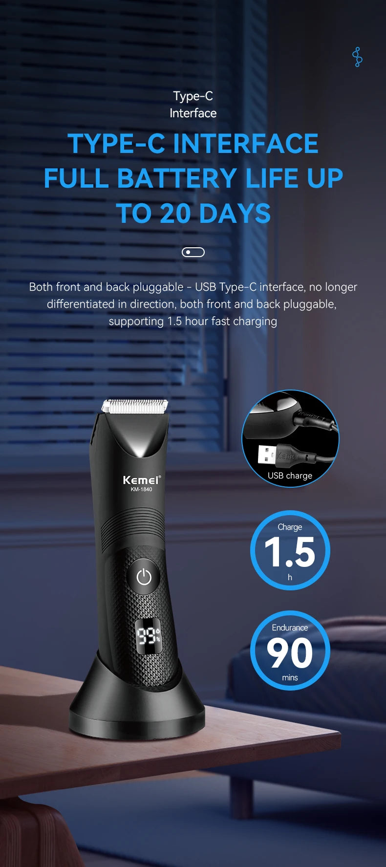 Kemei KM1840 Professional Rechargeable Body Safety Razor