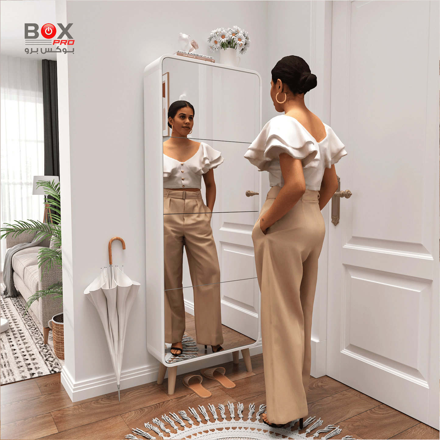 Large shoe cabinet with mirror